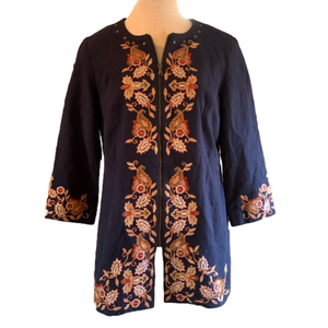 Chico’s MP (1P) navy blue jacket with floral embroidery